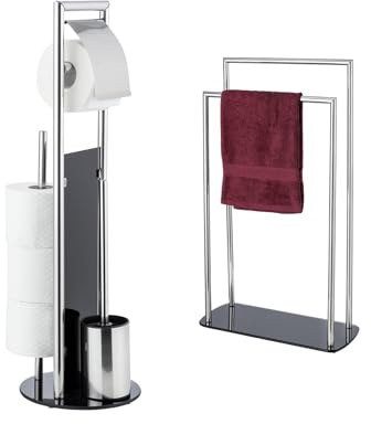Garnitur Mod. Ravina 3in1 WC-Set mit Toilettenpapierhalter und Bürstenhalter freistehender Handtuchständer 6801g Silber glänzend