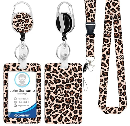 Gxdamxz Schlüsselband Ausziehbar Ausweishülle mit Band, Schlüsselanhänger Schlüsselbänder Lanyard mit Kartenhülle, Busausweis Hülle Kinder, Ausweishalter Kartenhalter, Leopardenmuster