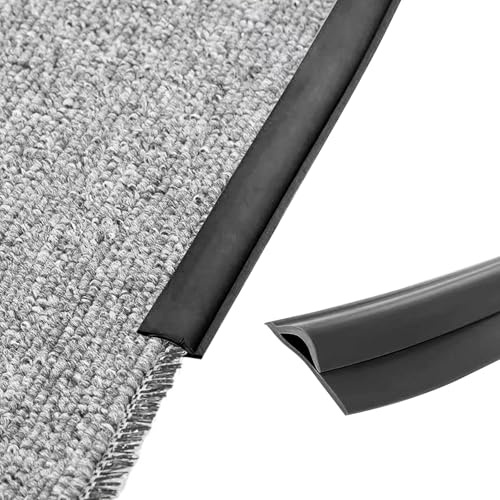 Selbstklebende Randleiste für Teppiche, PVC Bodenübergangsstreifen, Übergangsleiste von Teppich zu Holzboden, Randversiegelungsleiste für Fußmatte, Teppich, Grau (Schwarz,1M)