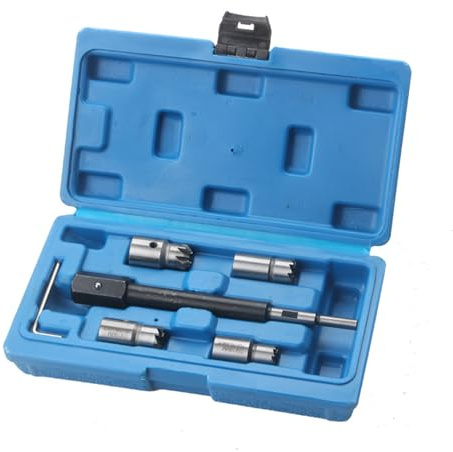 Juego de 6 boquillas de acero resistente a la corrosión para coche, herramienta de limpieza para mantenimiento preciso del motor, kit de escariador de asiento de inyector de grado de taller