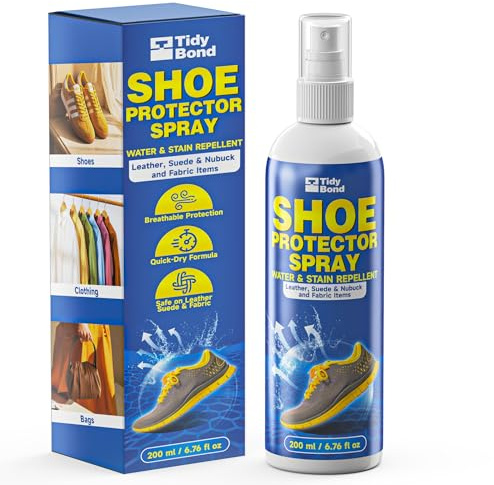 Tidybond Shoe Protector Spray 200 ml – Waterproof & Stain-Resistant Spray for Trainers, Shoes & Boots – Long-Lasting Nano Protection for Suede, Leather, Canvas & Fabric Footwear