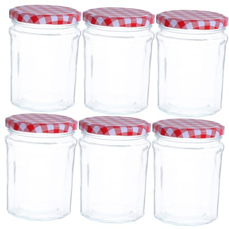 Cabilock 6pcs Hexagon Glass Jars Sealing Canning Jars Airtight Lid Storage Containers for Pickling Jam Spice Samples Candy Lids for Storage