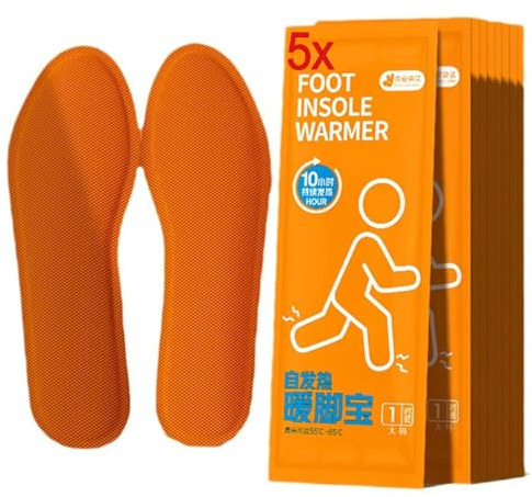Vonmerie 5 Pairs Heated Shoe Insoles with Mugwort Oil, 48°C for 10+ Hours, 3mm Thin Insulated Insoles, Full-Foot Warmth, Air-Activated & Natural for Adults (40-43|Medium)
