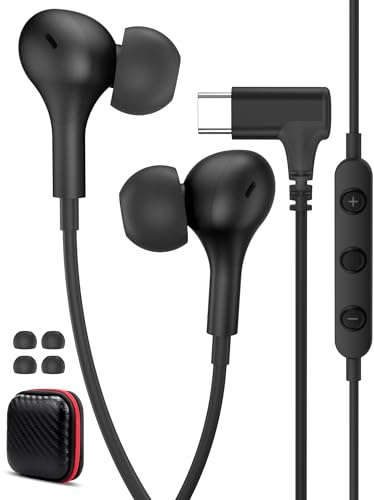 Écouteur USB C Coudé 90 Degrés Magnétique avec Micro pour Pixel 10a 11 9a 8 | Ecouteurs Type C Filaire Casques Intra Auriculaire pour iPhone 17 16 15 pour Samsung A17 A16 A56 S26 pour Honor 600 400 noir
