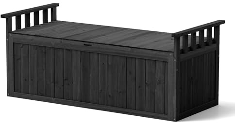 GIANTEX 2-Sitzer Gartenbank, Auflagen mit 207L Stauraum, wetterfeste Sitzbank mit Armlehnen, 128cm Bank Outdoor für Garten, Hinterhof & Balkon (Schwarz)