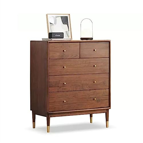 yixinzi-2024 Commode à tiroirs Commode en Bois Massif Chambre à Coucher Tiroir de Rangement Organisateur Placard Couloir, Style Américain avec 5 Tiroirs, Noyer