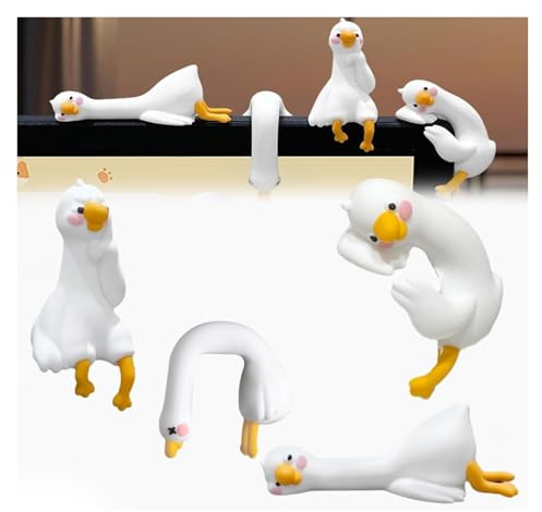 AngloCrate Mini Lazy Ducks Desk Ornaments, Cute & Tiny Adorable Duck Figurine, Desk Adorable Duck Ornaments - Ornament Computer Monitor Decoration, Mini Desktop Computer/Vehicle Screen Decoration