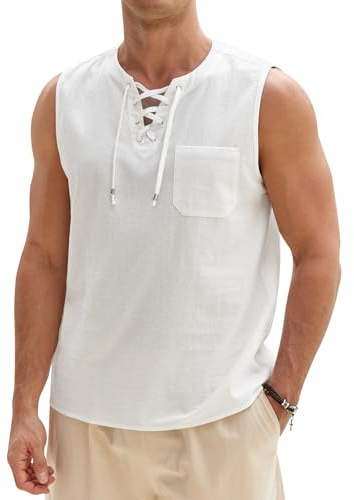 Lonya Men's Vests Tops Summer Cotton Beach Tank Top Sleeveless Tshirt for Casual Home Holiday Travel
