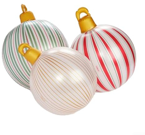 Zoegneer Aufblasbare Weihnachtskugeln, PVC, wetterfest, Feiertagsdekoration für drinnen und draußen, Rasen, Garten, Veranda, Terrasse, Pool, Verwendung mit beschwertem Boden und Haken zum Aufhängen