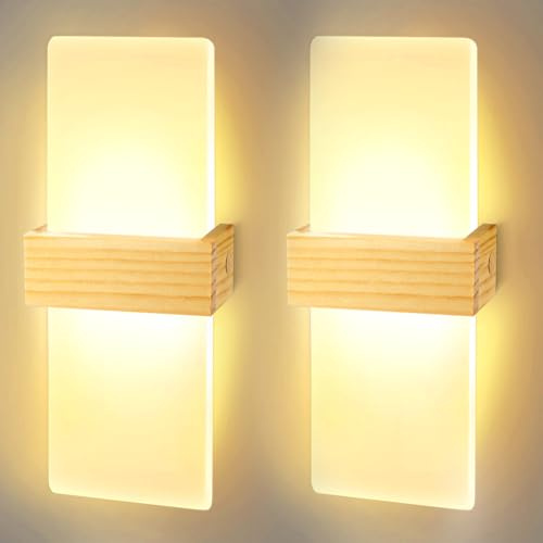 2 Piezas 12W LED Aplique Pared Interior 3000K Blanca Cálido Acrílico 28cm | Lámpara de Pared, Aplique de Pared para Pasillo Iluminación Interior Arriba y Abajo para dormitorio, pasillo, sala de estar