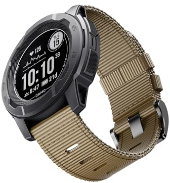 Rem kompatibel med Garmin Instinct 2/2X/2S Solar, lätt och andningsbar rem i nylon för Garmin Instinct 3 45mm 50mm/AMOLED/MIP/E 45mm/Solar/Tactical/Esports/Tide, khaki, 22mm, modernt