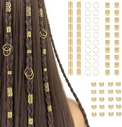 ARYIMYDP 80 Stück Gold Haarschmuck Mädchen für Zöpfe, Haarriegel Loc-Schmuck für Haare Dreadlock-Zubehör Haaraccessoires Verstellbare Haarringe Dekorationen für Frauen und Mädchen (Gold)