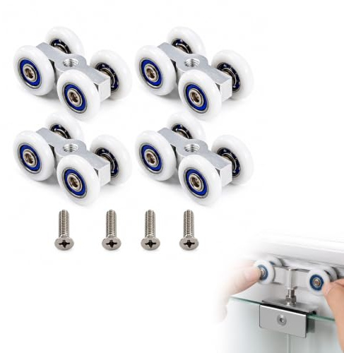 Savento 4 Pièces Compatible avec roulette cabine de douche roulette douche porte coulissante roulettes porte de douche coulissante silencieux durable meuble rail roulement