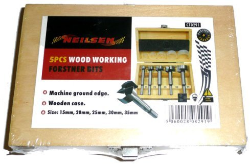 Neilsen CT0291 5pc Forstner Bit Set - Sizes: 15–35mm | Machine Ground Edge with Centre Point | Ideal for Wood, Wallboard, Veneered Chipboard