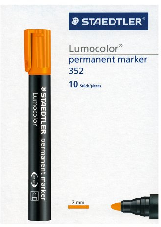 STAEDTLER Lumocolor 352 Permanent Marker – Orange, 10 Stück, 2,0 mm | Rundspitze, wischfest auf Metall & Glas – wasserfest, permanent – Art.-Nr. 352-4