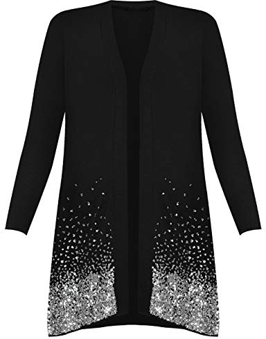 New Ladies Plus Size Sequin Glitter Cardigan Womens Long Sleeved Open Wrap Stretch Top Black Size 24 – 26