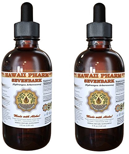 Sevenbark Liquid Extract, Sevenbark (Hydrangea arborescens) Tincture, Herbal Supplement, Hawaii Pharm, Made in USA, 2x4 fl.oz