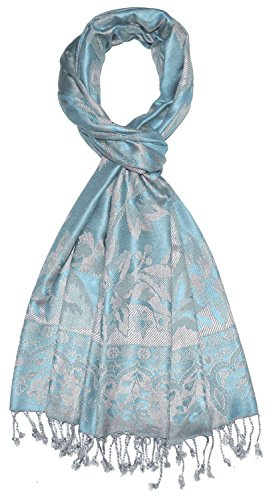 Lorenzo Cana Marken Herren Schal Schaltuch Naturfaser opulentes Muster in harmonischen Blau Tönen mit Fransen 70 cm x 200 cm - 7844511