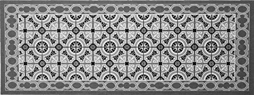 oKu-Tex Fußmatte | Schmutzfangmatte, Küchenläufer | Mosaik Muster Kacheln Kariert | Waschbar | Türvorleger für innen | rutschfest | grau/anthrazit | 45 x 120 cm