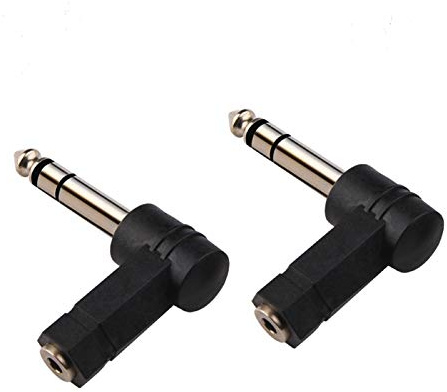 BrightBlue 1/4 tum TRS till 3,5 mm rätvinklig adapter, 6,35 mm hane till 3,5 mm hona 90 graders stereo hörlurar ljudadapter konverteringskontakt