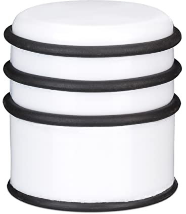 Relaxdays Türstopper für den Boden, schwerer Türpuffer, f. Türen & Fenster bei Luftzug, 3 Gummiringe, innen, ∅ 7cm, weiß, 8,00 x 7,00 x 7,00cm