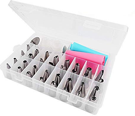 38-Pieces Cake Nozzles Tips Kits with 2 Reusable Piping Bags,hengweiuk Cake Decorating Stainless Steel Decorating Set with 2 Coupler-2 Flower Nails and Storage Case for Cakes Cupcakes
