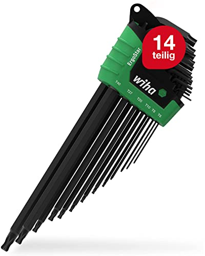 Wiha Stiftschlüssel Set 13-tlg. im ErgoStar Halter TORX I T5-T45 I Kugelkopf I schwarzoxidiert I Winkelschlüsselsatz I Torxschlüsselsatz (43847)