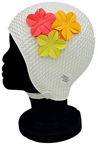 Blue Reef Rome Bonnet de bain à bulles à fleurs, style vintage et rétro, pour femme, avec 3 bouquets de fleurs en 3D, 3 couleurs tropicales, élégant, taille unique pour adultes avec sangle réglable