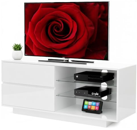 Homeology Gallus High Gloss White with 2-White Drawers & 3-Shelf 26-55 LED/OLED/LCD TV Cabinet
