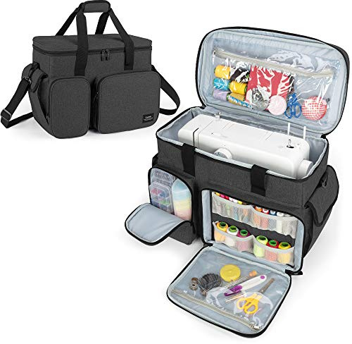 CURMIO Grand Sac Universel pour Machine à Coudre, Sac Fourre-tout antidérapant de transport compatible avec la plupart des machines à coudre et accessoires standard sur le marché, Noir