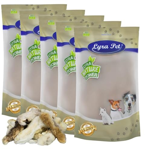 Lyra Pet® 5 kg Kaninchenpfoten mit Fell getrocknet - Kausnack für Hunde | Naturbelassener Kauartikel mit Fell – Proteinreiches Leckerli – Fettarme & gut verträgliche Belohnung – Aus 100 % Kaninchen