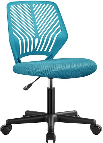 Yaheetech ergonomisch Schreibtischstuhl Bürostuhl ohne Armlehnen Drehstuhl mit Rücklehne Arbeitsstuhl höhenverstellbar 136 kg belastbar 50 x 55 x 79-92 cm Türkis
