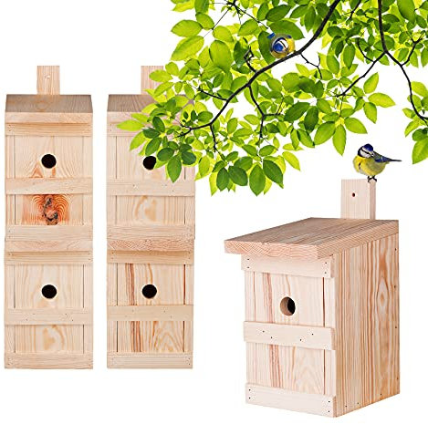 BigDean 5X Nistkasten für Meisen & Kleinvögel - Vogelhaus aus Massivholz - 27x17x17cm - Brutkasten handgemacht in Europa - Meisenkasten wetterfest mit Einflugloch 28mm