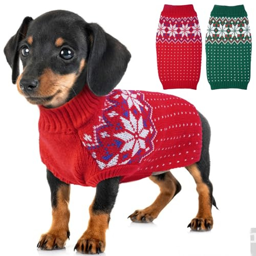 Hundepullover Kleine Hunde Weihnachten, Weich Hunde Pullover mit Geschirr Öffnung, Dicken Hundepulli Pomeranian Spitz Jack Russell Pullis Gemütlich Weihnachtsoutfit für Haustiere, Rot S