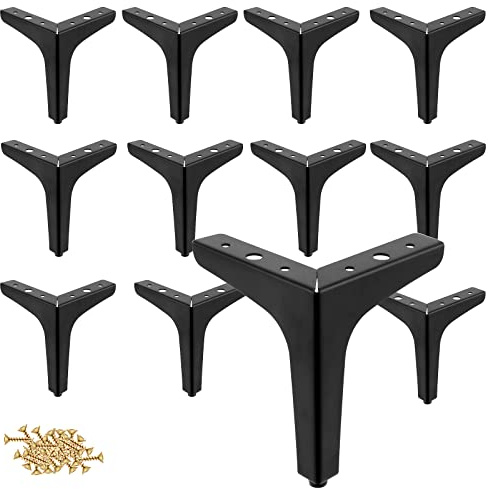 PINGEUI 12 Packs Metal Furniture Legs, 5 Inch/13cm Triangle Cabinet Feet Furniture Feet DIY Replacement, Triangle Sofa Legs with Screws for Cabinet, Cupboard, Sofa, Couch, Chair, Black
