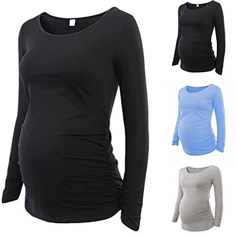 LJHH Maglietta Premaman Maniche Lunghe Maglia Gravidanza T Shirt Tinta Unita Magliette Premaman Eleganti Manica Lunga Magliette Gravidanza Maternita Bluse Camicetta Tops