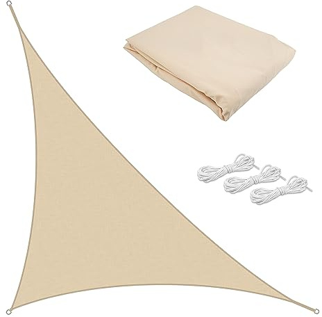 TTL GARDEN 3,2x3,2x4,5m Sonnensegel Dreieck rechtwinklig Sand-beige 160g/m² | - Premium Polyester 300D 93% Abschattung - Sonnenschutz & Wetterschutz für Garten, Balkon & Terrasse, mit 3X Schnur 1,5m