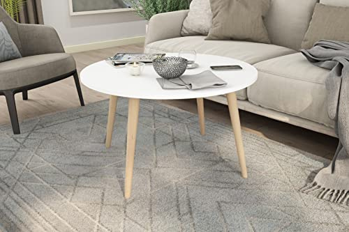 byLIVING Couchtisch Lasse, Melamin weiß, Buche massiv Natur, D 80, H 46 cm | skandinavischer Stil