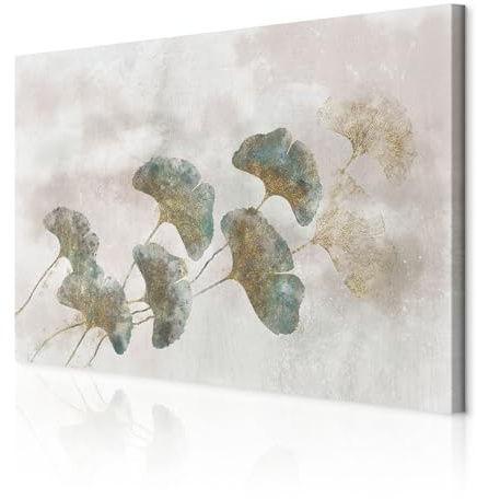 decomonkey Akustikbild Pflanzen Abstrakt 120x80 cm 1 Teilig Leinwand Modern | Bilder, Wandbilder XXL, Schallschlucker, Schallschutz, Akustikdämmung, Wandbild, Deko, Leise, Ginkgo, Blatt, Grün, Grau