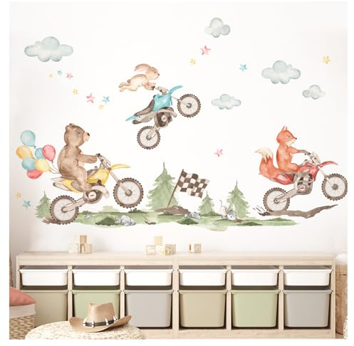DEKO KINDERZIMMER Wandsticker Motorräder Set Wandtattoo Kinderzimmer Dirt Bike Motocross Wandaufkleber Junge Babyzimmer Wanddeko DK1043-2
