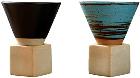 Mokylor Grobe Keramik-Teetasse, 200 ml, Trichter, Kaffeetasse Mit Boden, Dreieckige Kegelförmige Porzellantasse, 2 Stück
