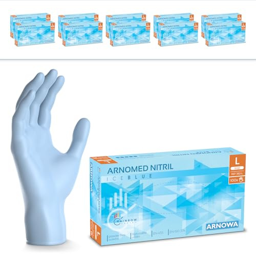 1000x ARNOMED® Gants en nitrile taille L Bleu clair, Gants à usage unique pour chirurgie & laboratoire, Gants en nitrile sans poudre & sans latex, Moufles en nitrile XS, S, M, L, XL, XXL