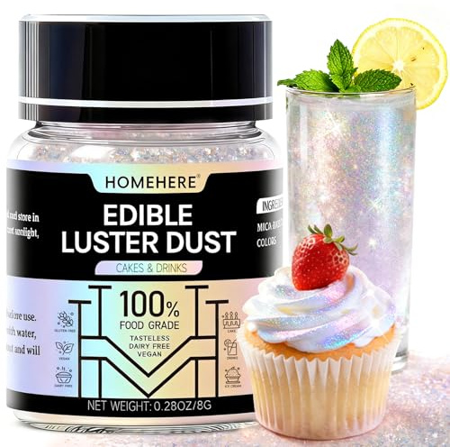 HomeHere Edible Luster Dust Food-Grade Glimmer Powder Glitter for Cake Decorating 8g, Edible Sprinkle Glitter for Cocktails Drinks Baking Candy Dessert Chocolate Vegan Tasteless