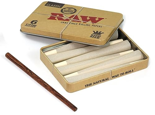 S6 vorgerollte King Size Cones in RAW-Metalldose + 1 hölzerner Cone Poker – Set Nr. SF1021