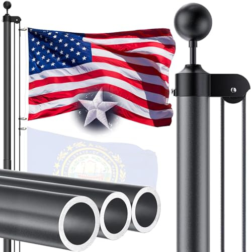 Robuster Fahnenmast für Außenhaus, 6,5 m (12 Gauge), Aluminium-Set, Grau | Winddichter Fahnenmast mit 7,6 x 12,7 cm bestickter Nylon-Flagge, Dual-Display für Haus, Hof und Garten