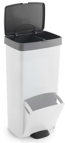 KITCHEN MOVE Poubelle de cuisine tri sélectif verticale 70 litres PICEA Blanc double compartiment