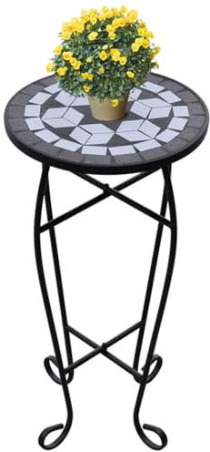 GecheerMesa Auxiliar de Mosaico en Blanco y Negro