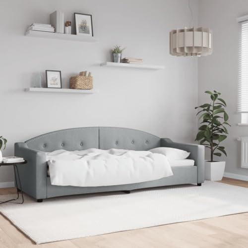 THOYTOUI Tagesbett, Holzbett Betten Bettrahmen Bettsystem Geeignet für Wohnung Hotel Schlafzimmer Gästezimmer Hellgrau 80x200 cm Stoff
