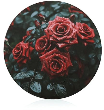 Schneideblock, rote und schwarze Rose, Glasschneidebretter, runde Schneidematte, tragbare Schneidematten für Küchenzubehör, leicht zu reinigen