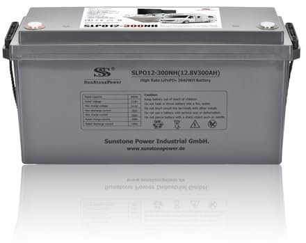 Sunstonepower wiederaufladbare zyklenfeste 12V 300AH LiFePO4 Energiespeicher 3840WH Wohnraumbatterie in Womo, 200A Entladung, mit BMS & Bluetooth